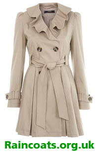 Ladies stone mac with frill lapels